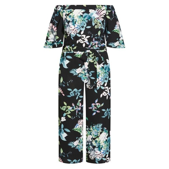 NWT City Chic Kalani Jumpsuit Tie Belt Black Blue Floral Pockets Plus Size M 18 - Picture 12 of 12